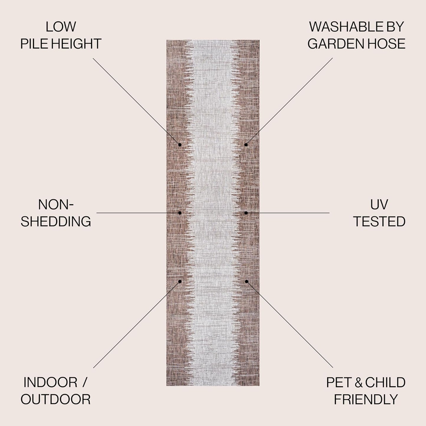 Alfombra pasillo 2x8ft marrón/beige para patio y porche