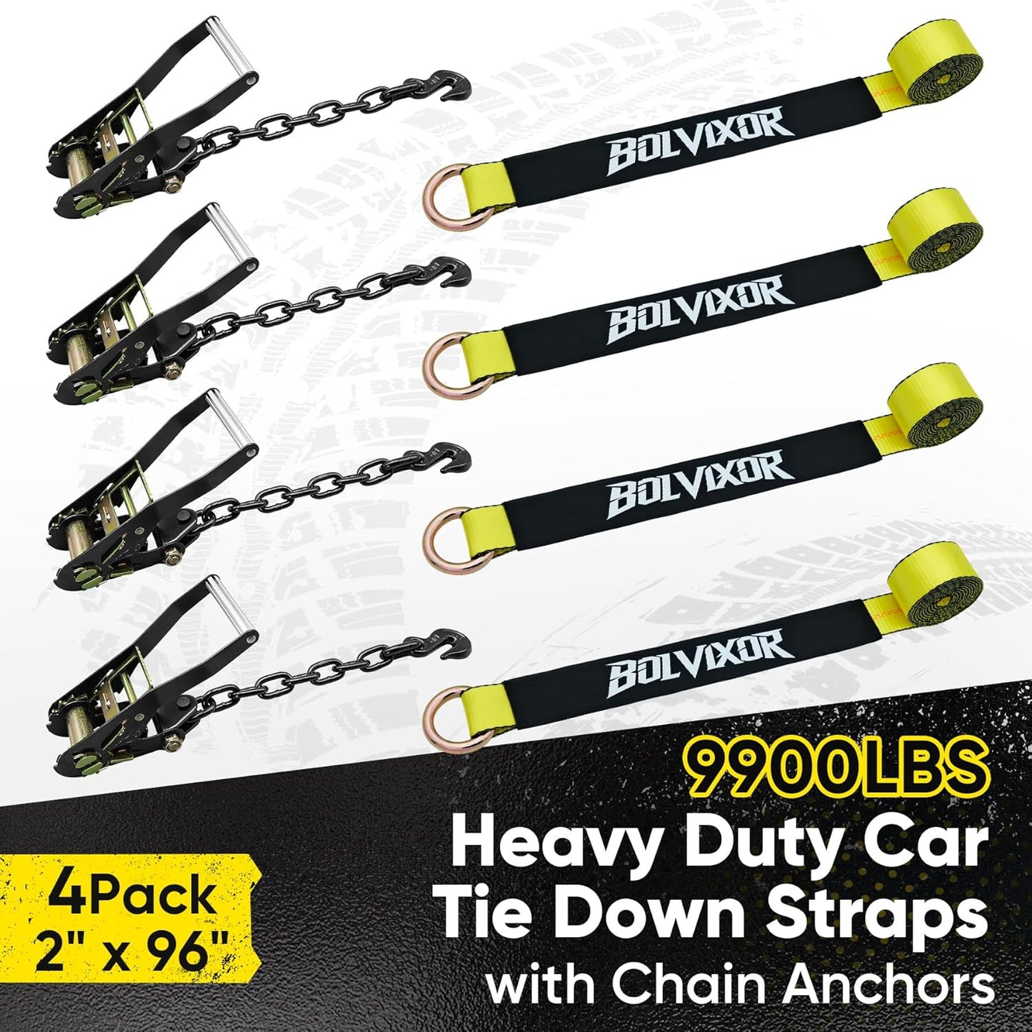 4 Correas amarre auto remolque 96pulg 9900lb trinquete