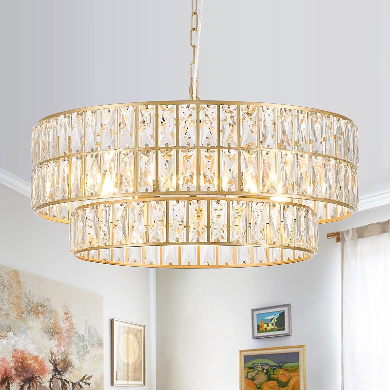 Lámpara araña cristal 24" 8 luces dorado sala comedor