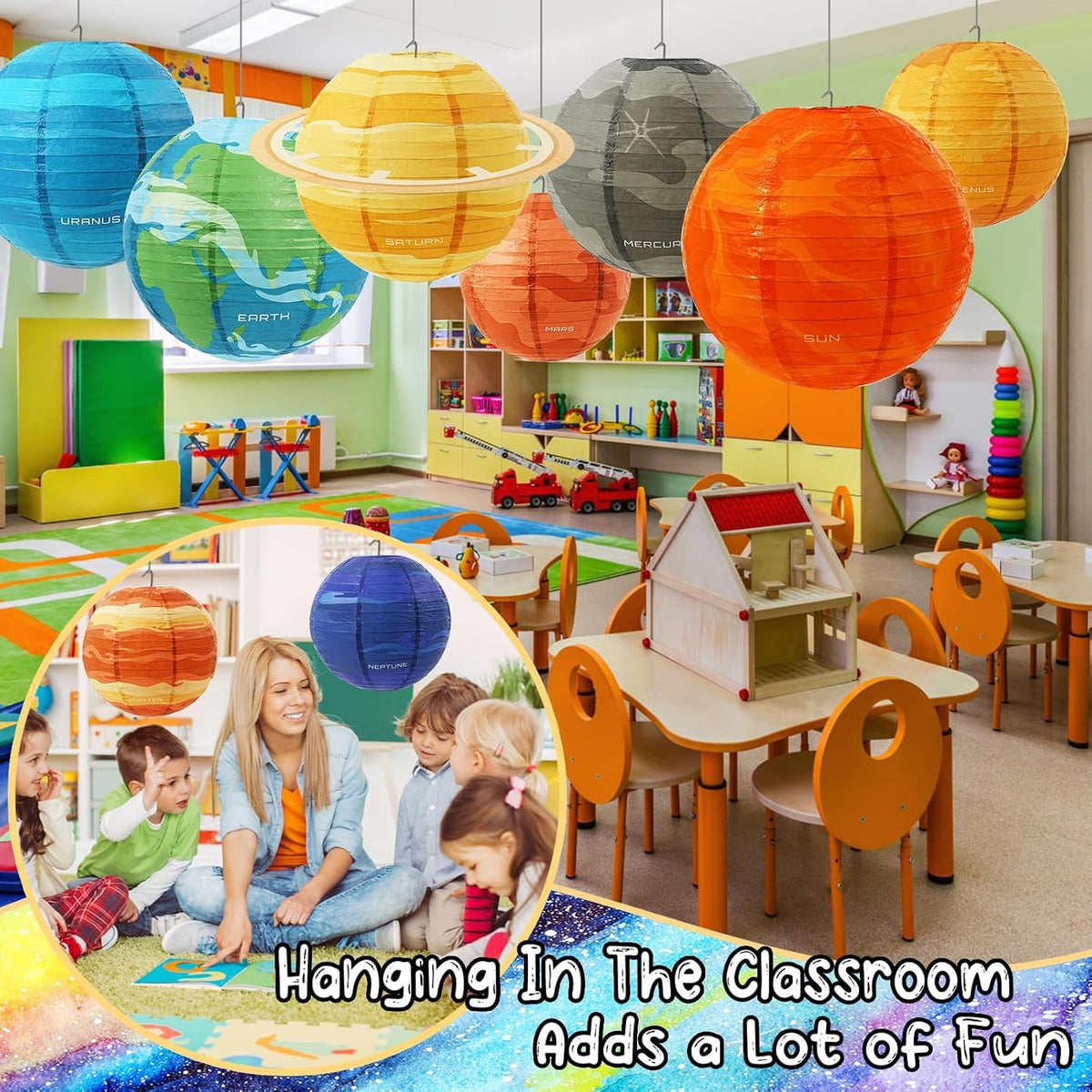 9 Faroles Papel Planeta Espacial 12pulg Decoración Fiesta Niños