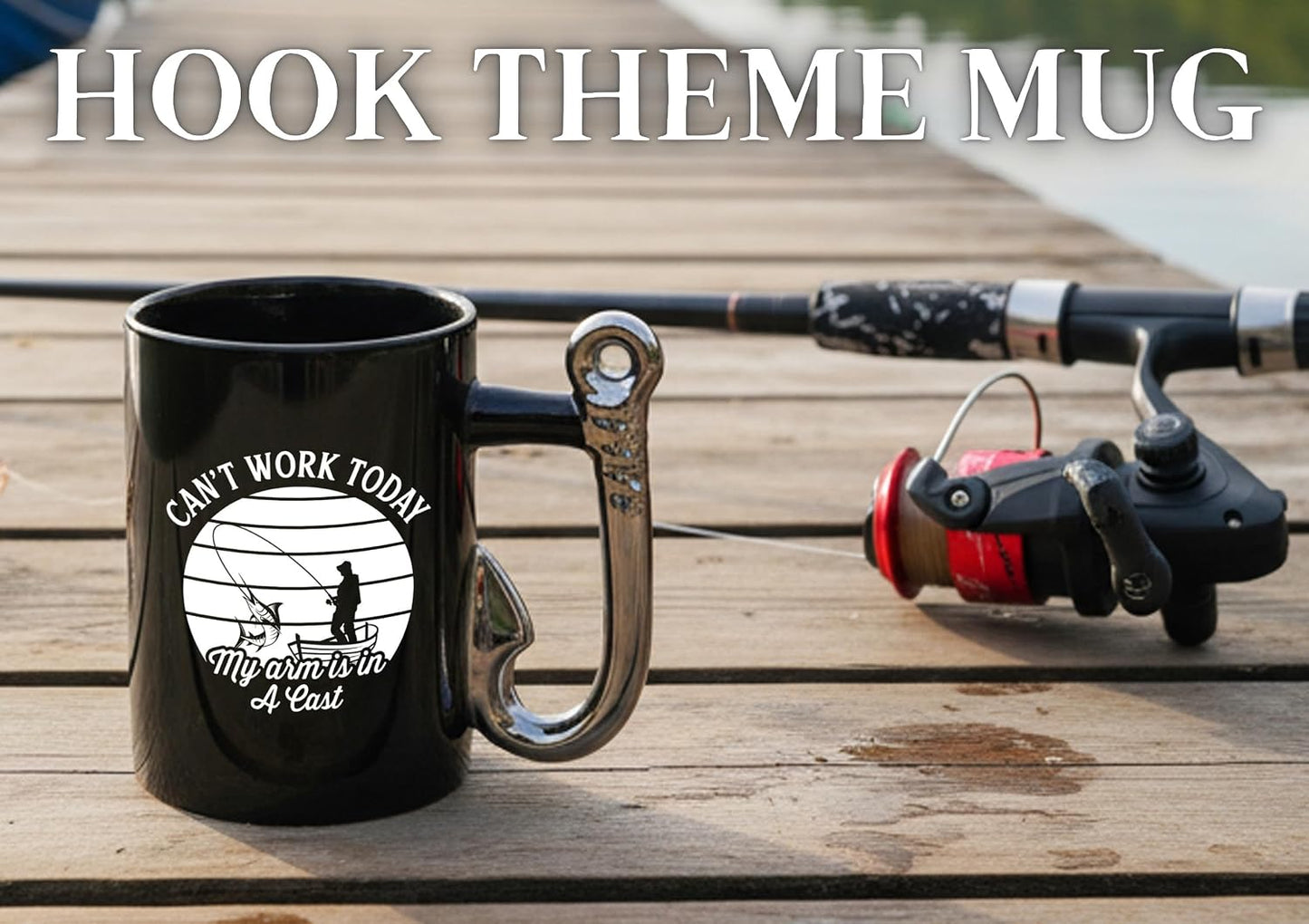 Taza café con anzuelo pesca 13.5oz cerámica navidad