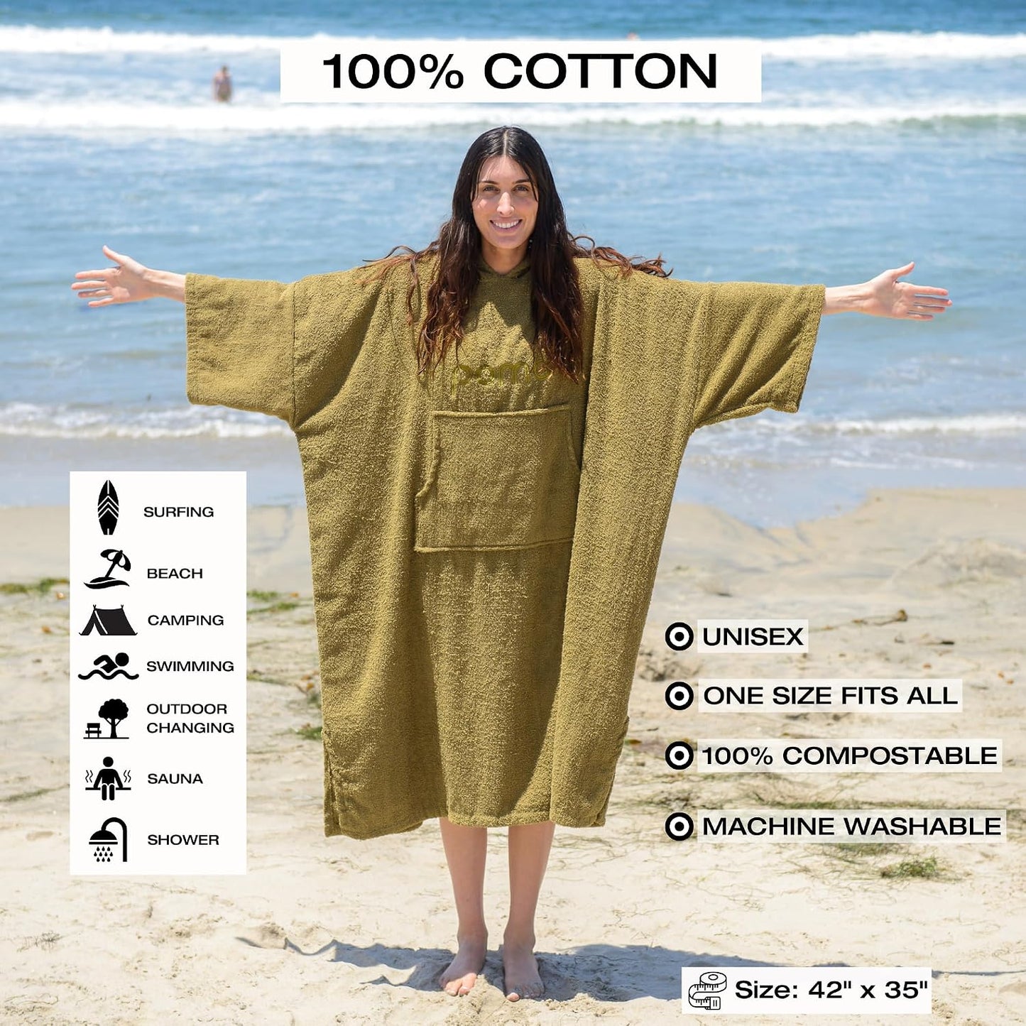 Poncho de surf unisex 100% algodón talla única para adultos
