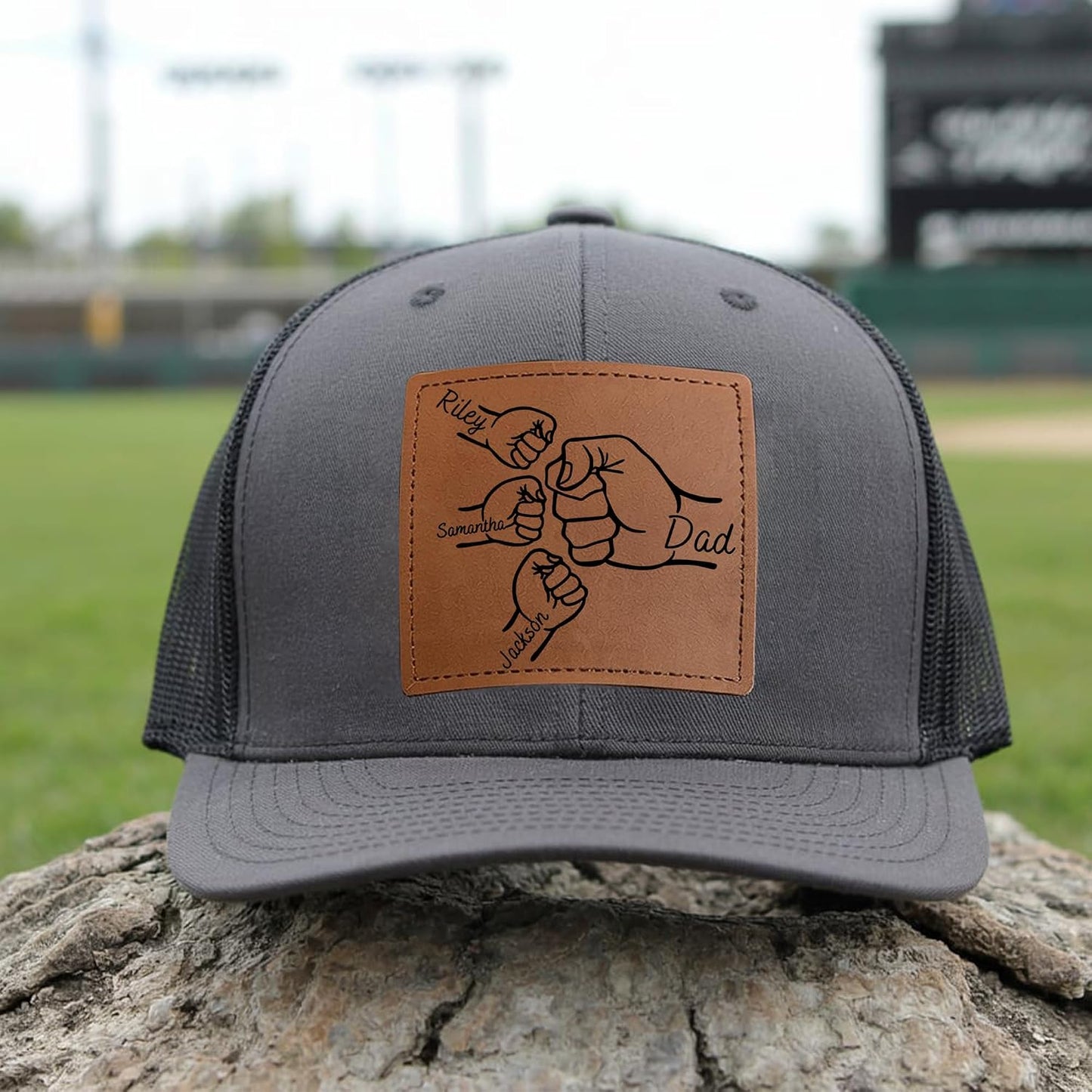 Sombrero trucker personalizado para papá con parche de cuero