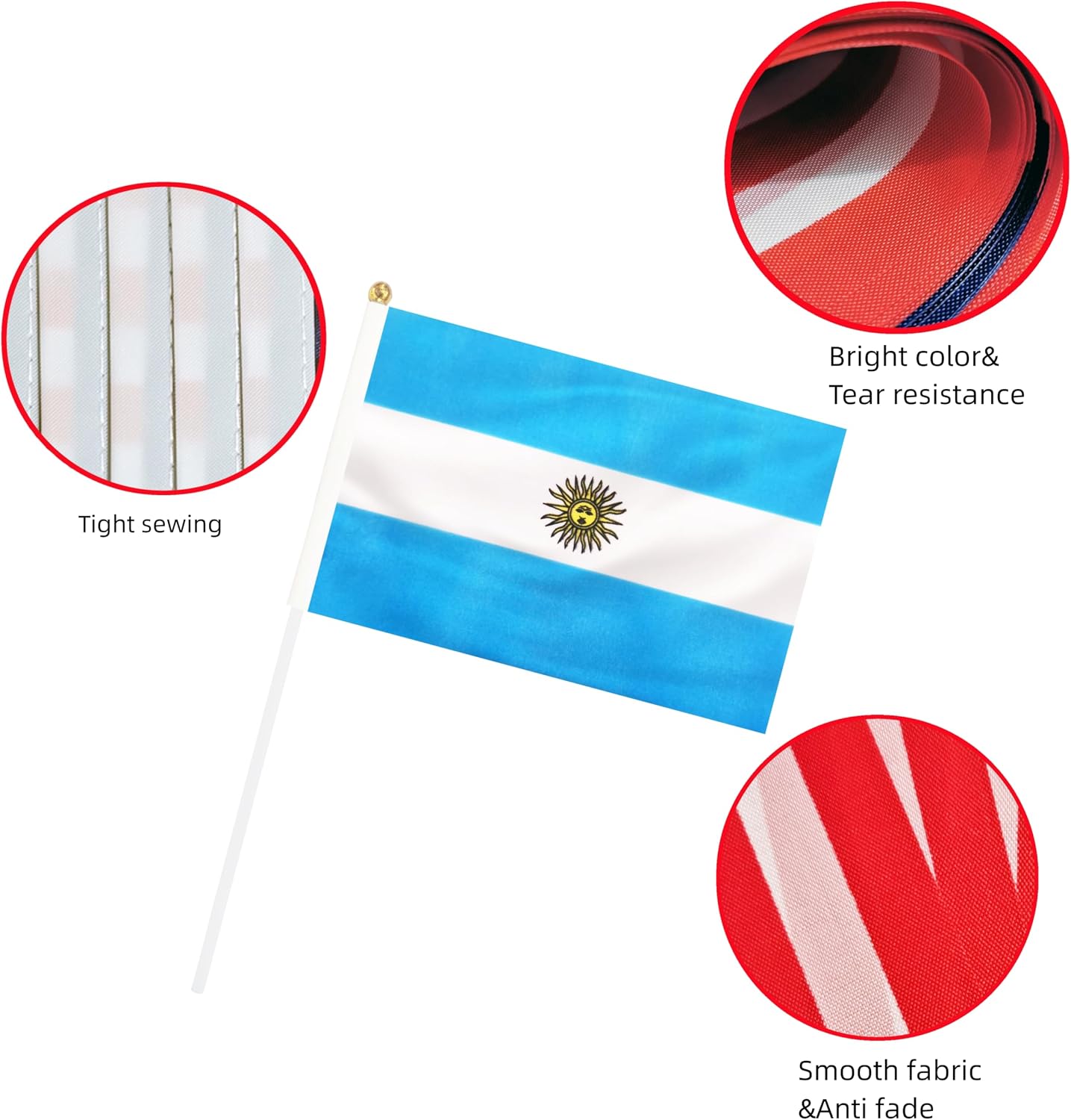 25 Banderas Argentinas con Poste 11.8pulg 5.5x8.2pulg Eventos