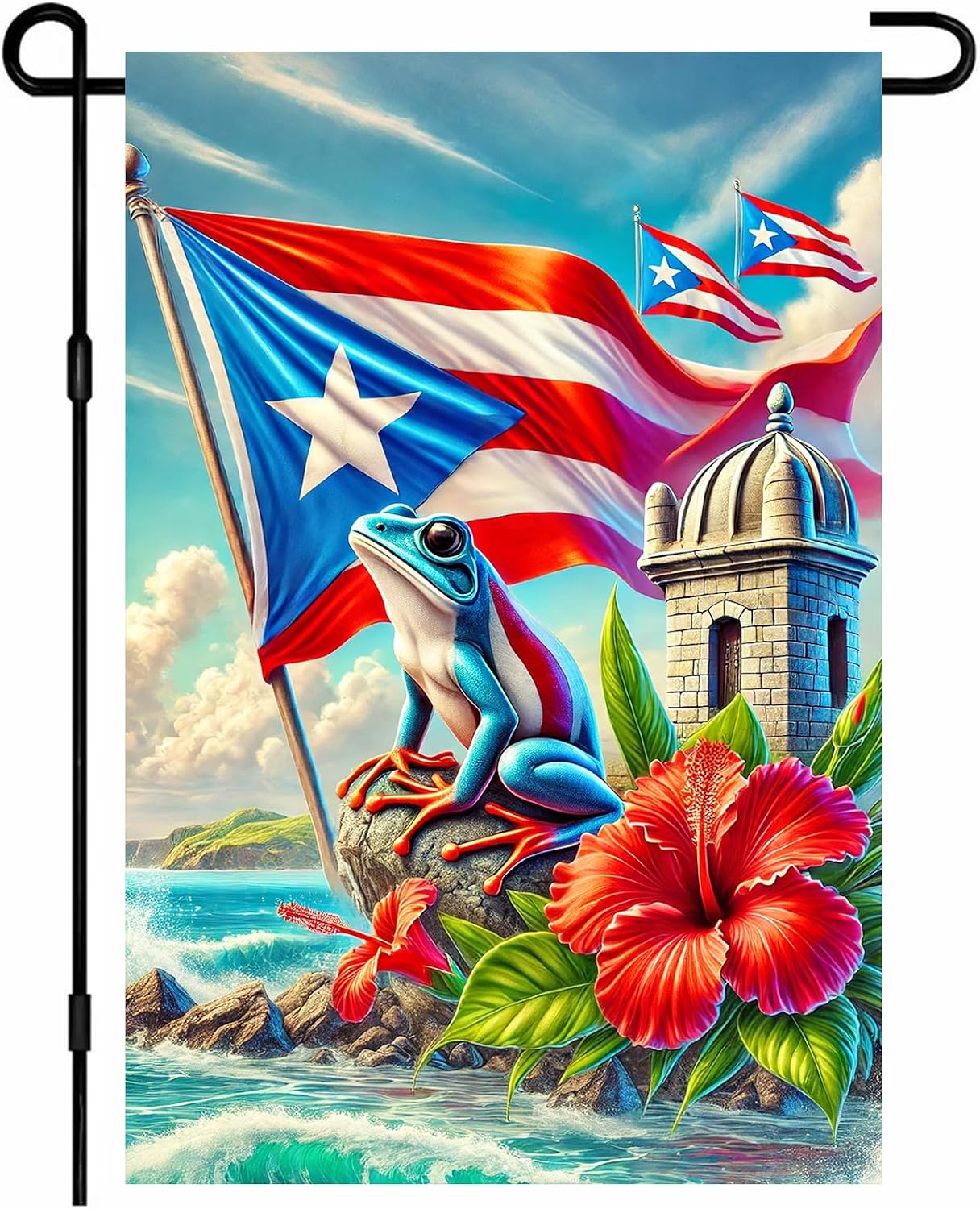 Bandera Puerto Rico 12x18" rana coqui hibisco