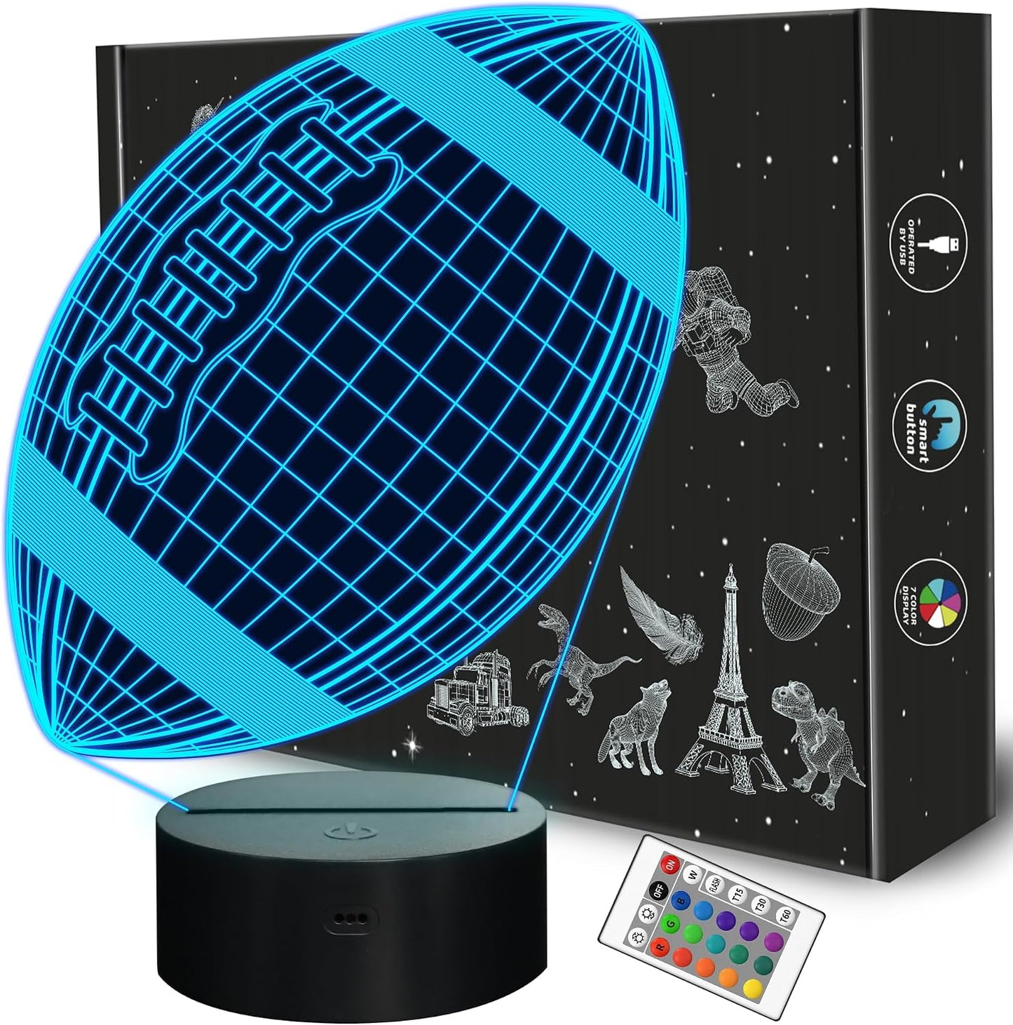 Luz nocturna fútbol 3D con control remoto 16 colores para niños