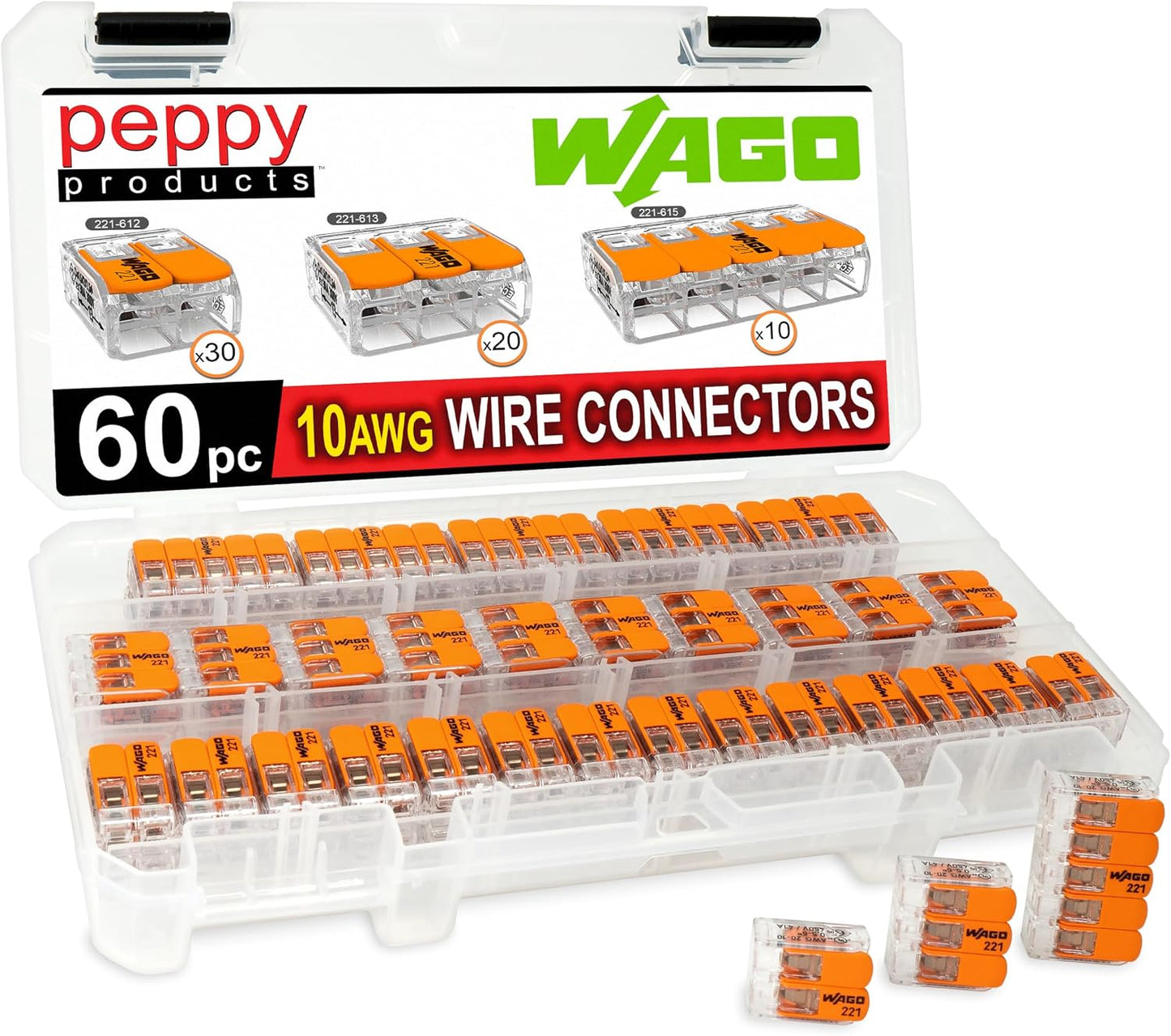 Kit 60 Pzas Tuercas Palanca WAGO 221-61x Conectores 10AWG