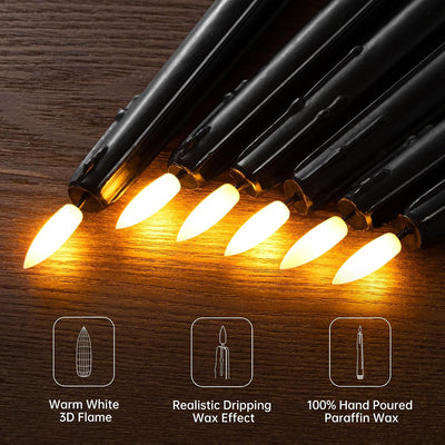 Velas cónicas LED sin llama negras control remoto 9.65pulg