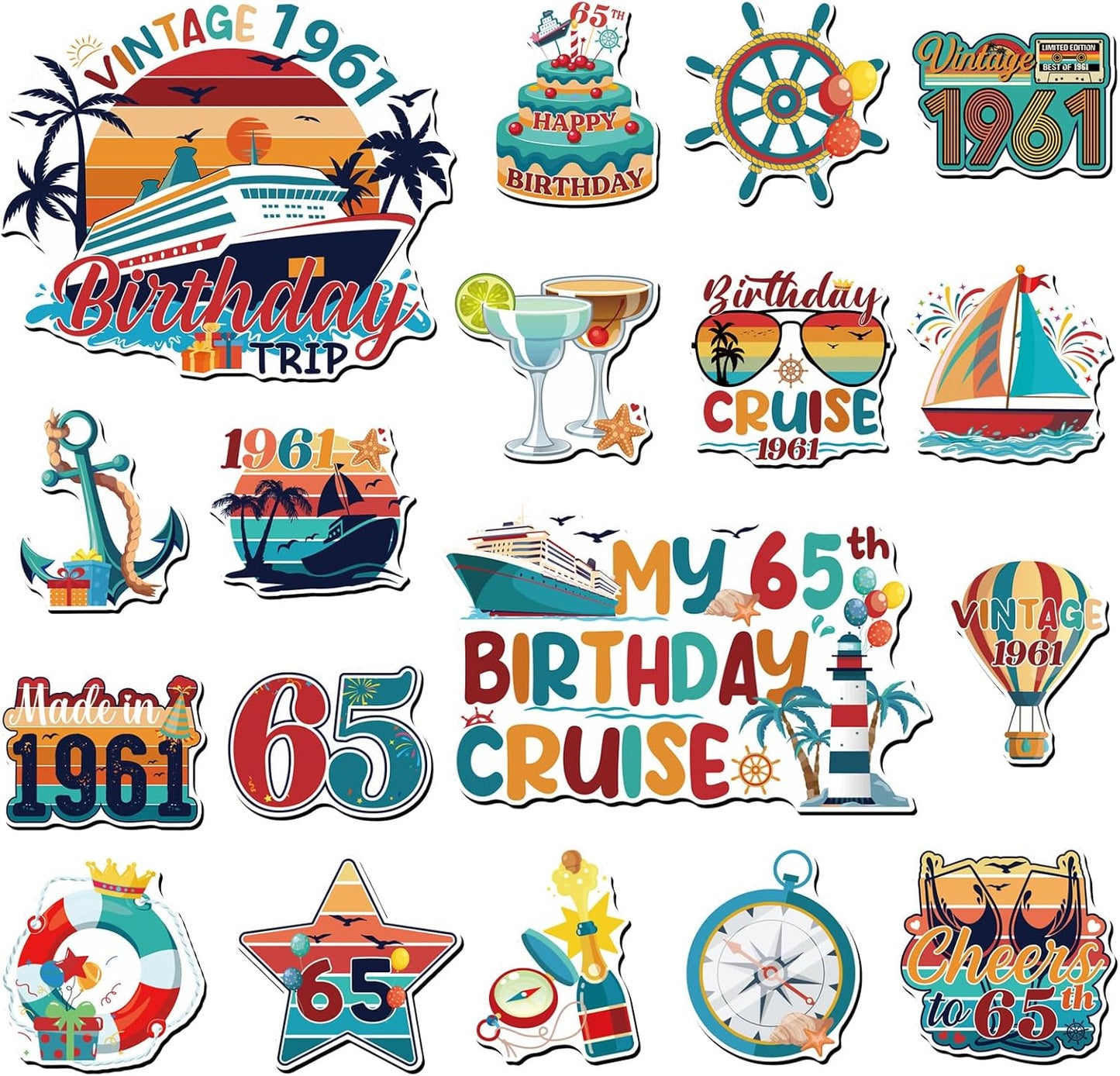 Decoración magnética puerta crucero 65 cumpleaños 18 pzas