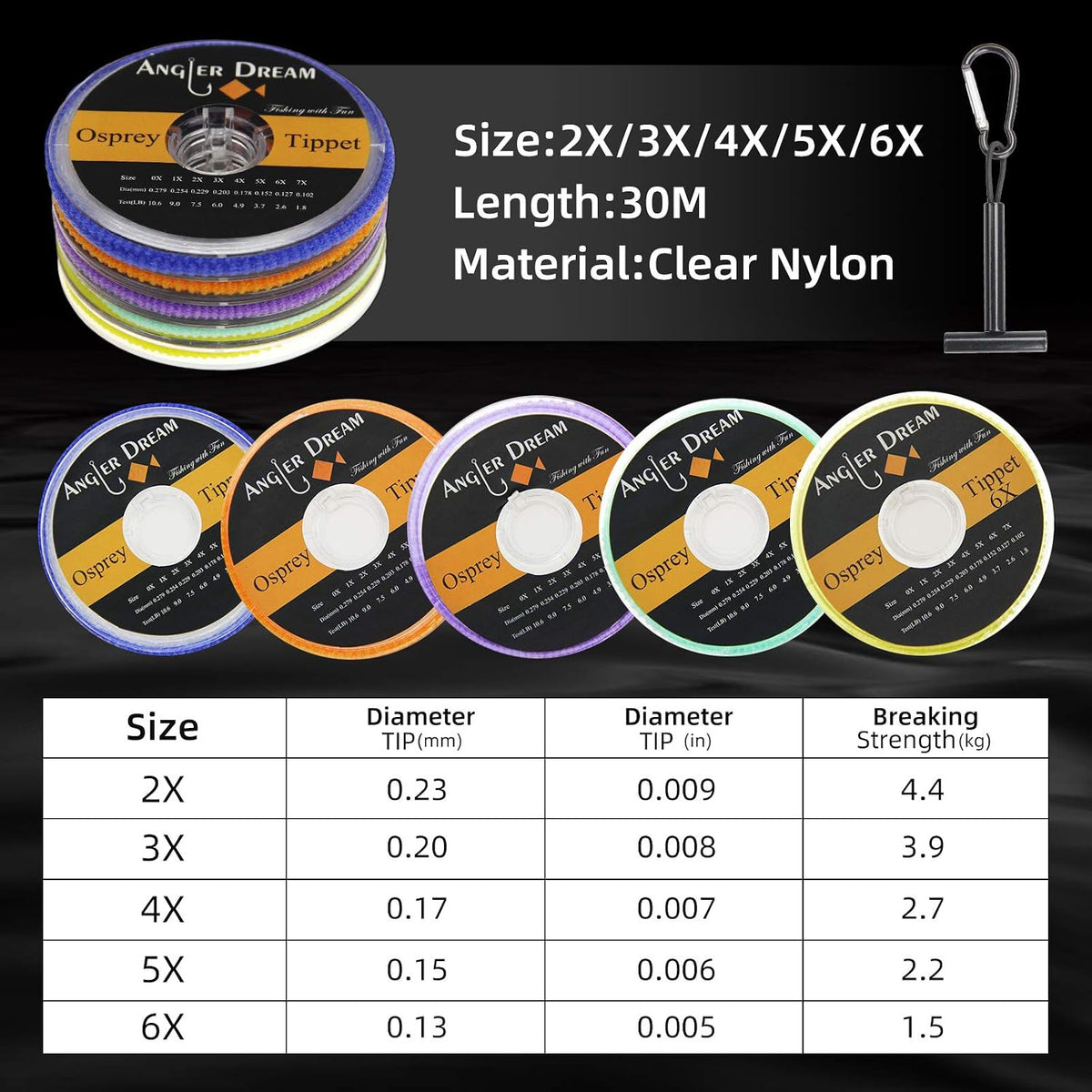 Línea Tippet 50m Nylon para Pesca con Mosca
