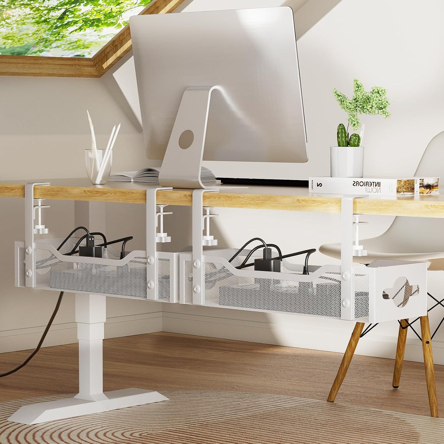 Organiz. cables escritorio 2uds sin taladro con abrazadera