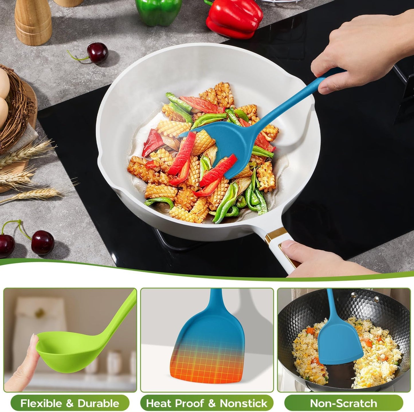 Set 10 Pzas Utensilios Silicona Antiadherente Colorido
