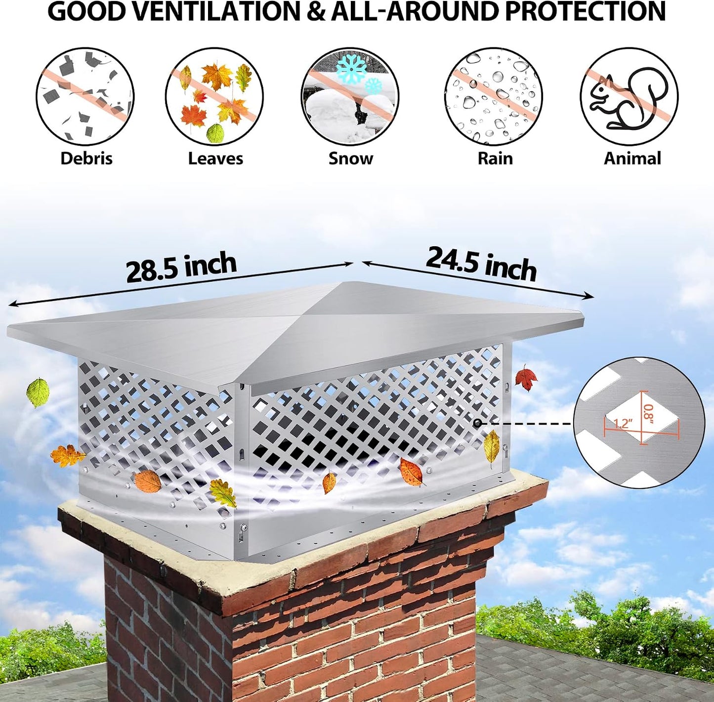 Tapa chimenea 17x21pulg ajustable para baldosas arcilla