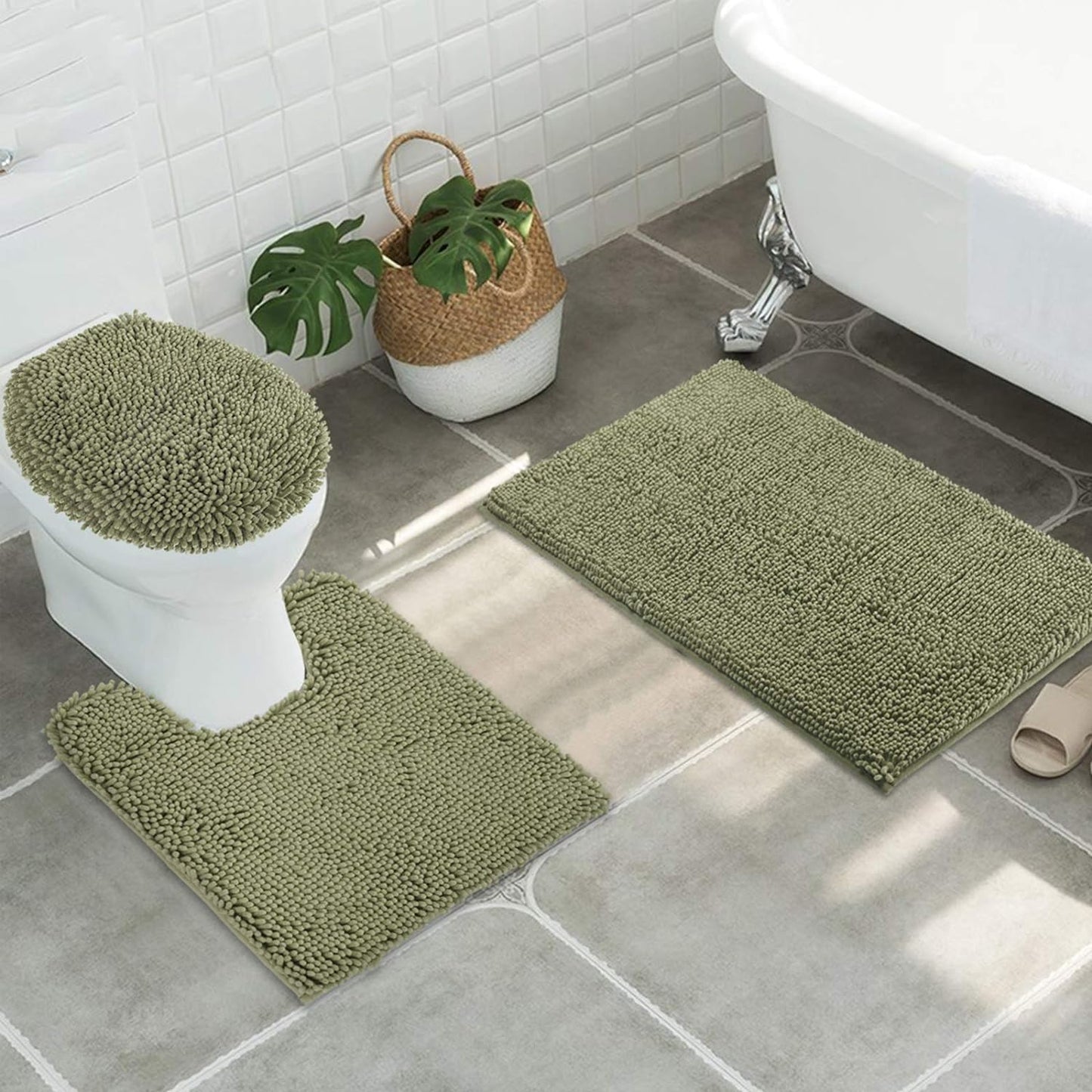 Set 3 Tapetes Baño Antiderrap 24x21 34x21" y Funda Tapa