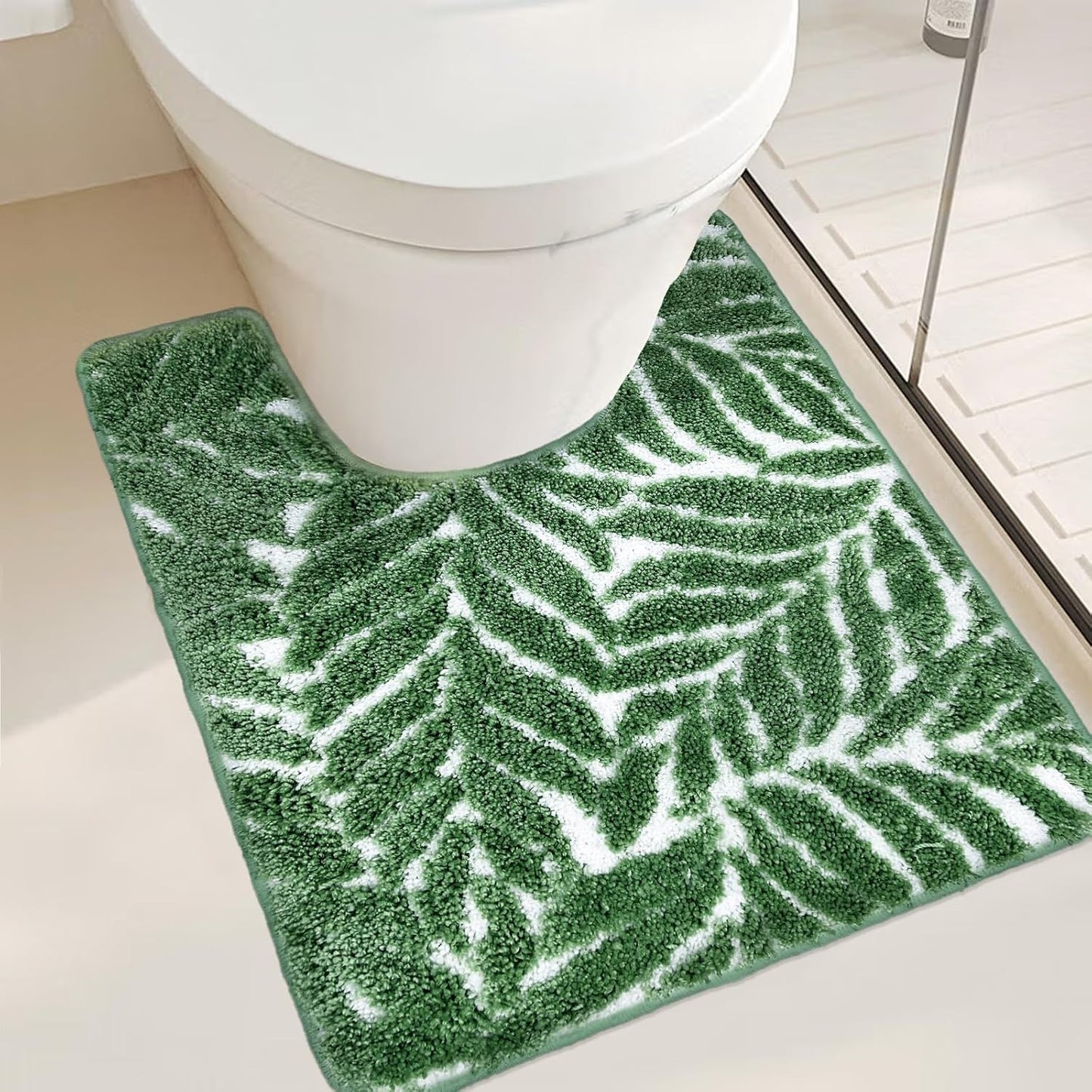 Tapete baño forma U verde oscuro 24x20 antideslizante absorbente