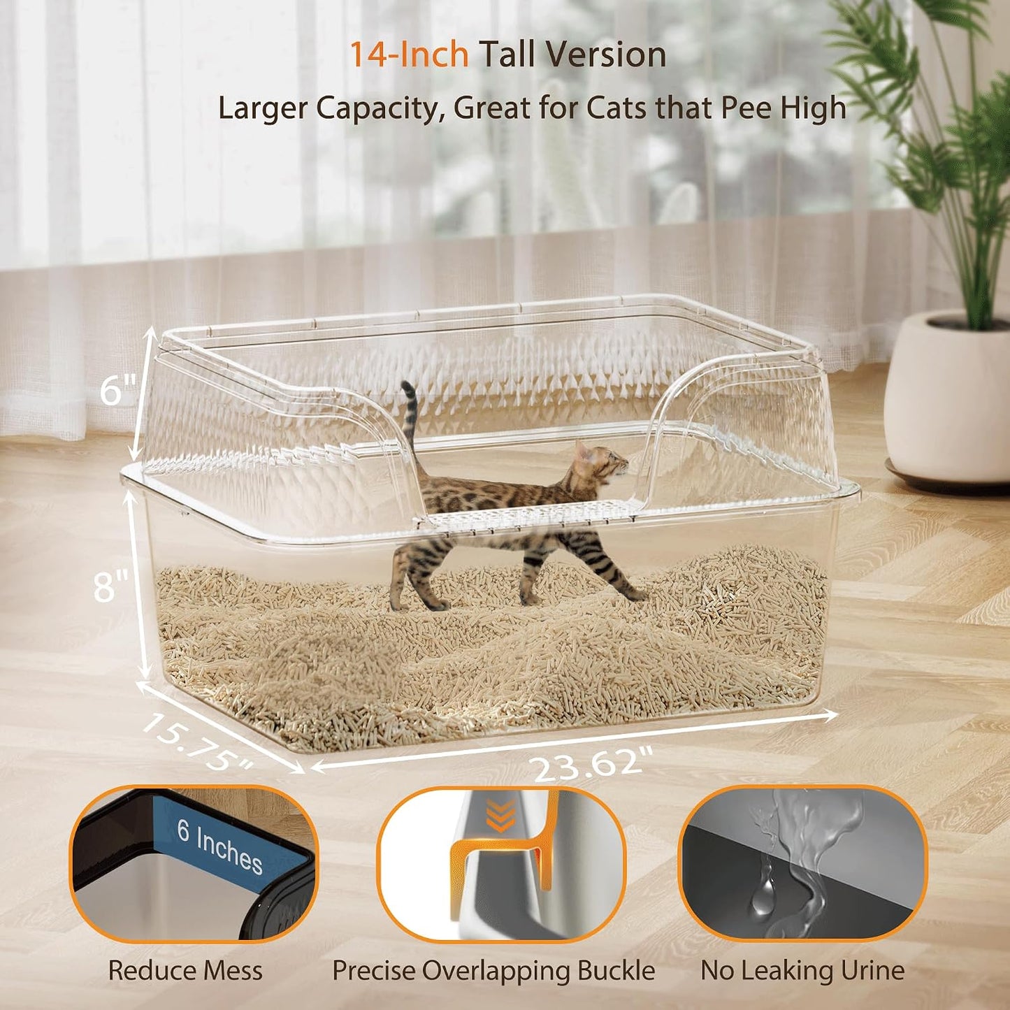 Caja arena acero inox tapa alta para gatos grandes