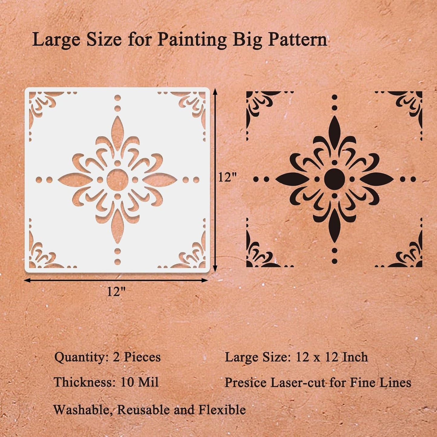 2 Plantillas 12x12pulg Piso Reutilizables Mandala
