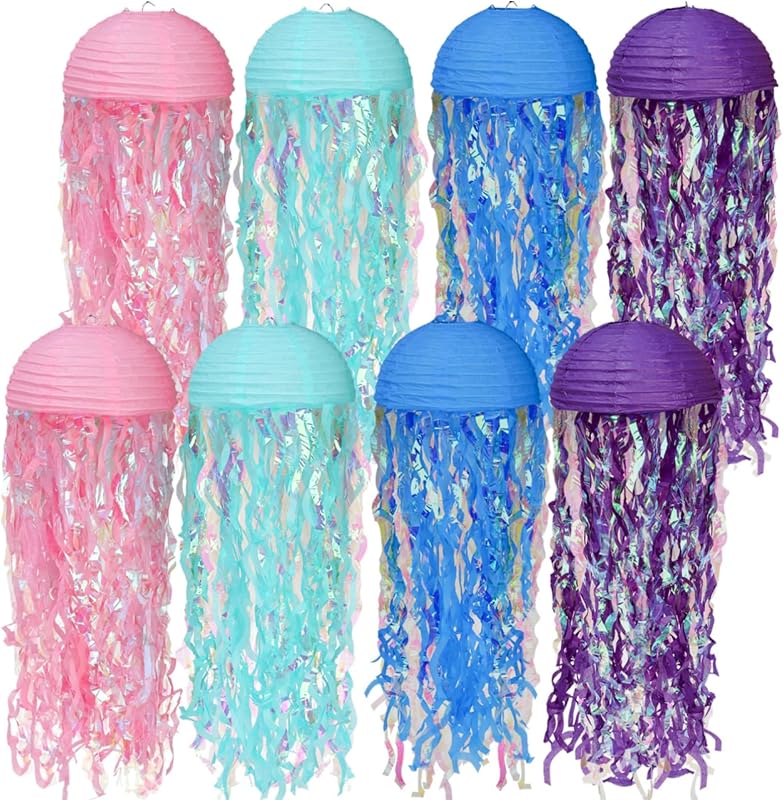 8 Linternas Medusas Colgantes Decoración Fiesta Bajo el Mar