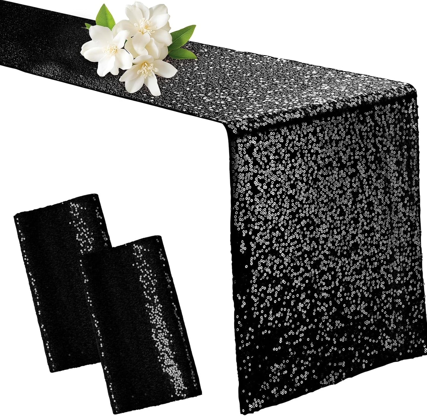 2 Caminos Mesa Lentejuelas Negras 12x72pulg Brillantes Fiesta