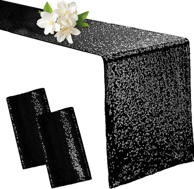 2 Caminos Mesa Lentejuelas Negras 12x72pulg Brillantes Fiesta