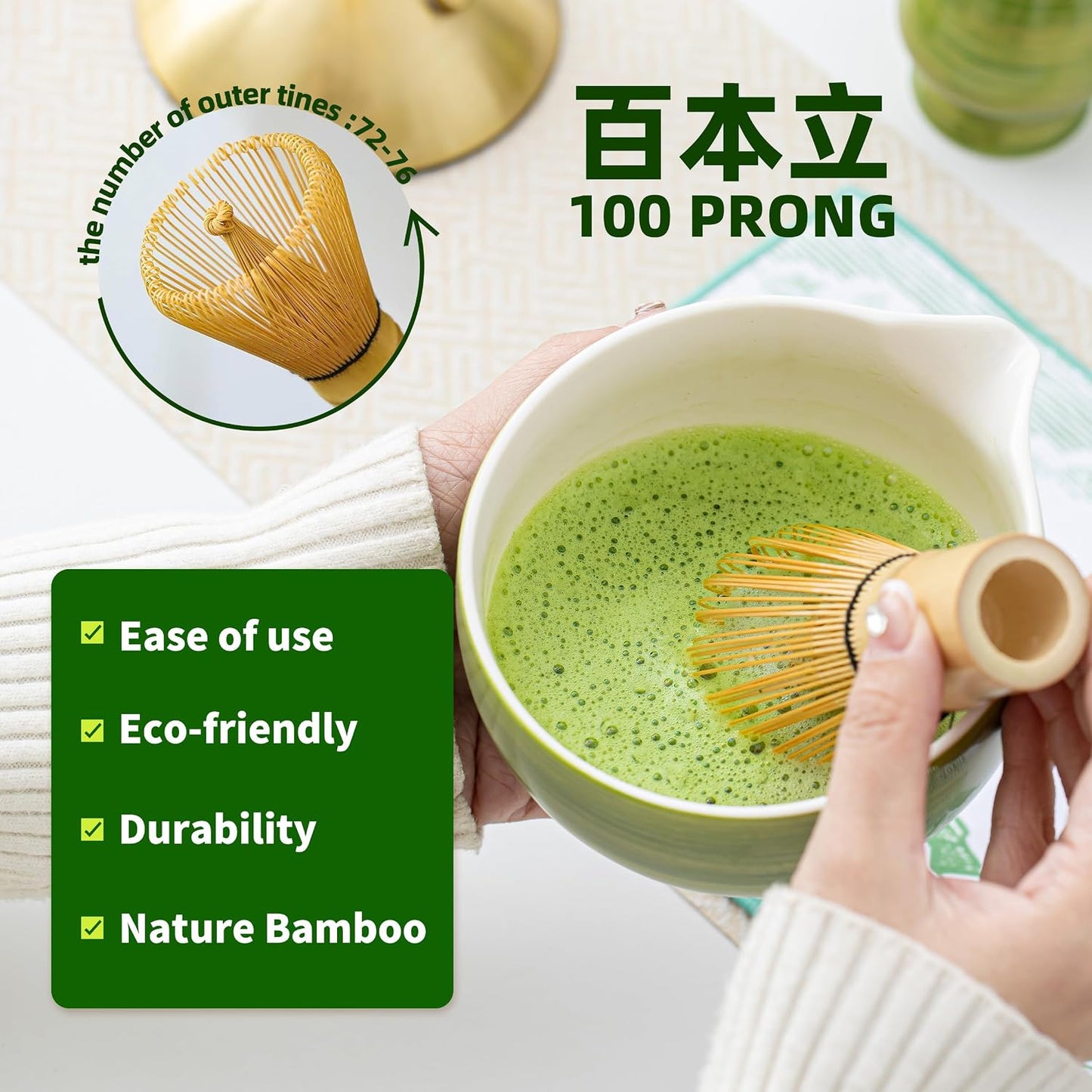Juego batidor matcha 7 pzas cerámica verde cuenco 16.2oz