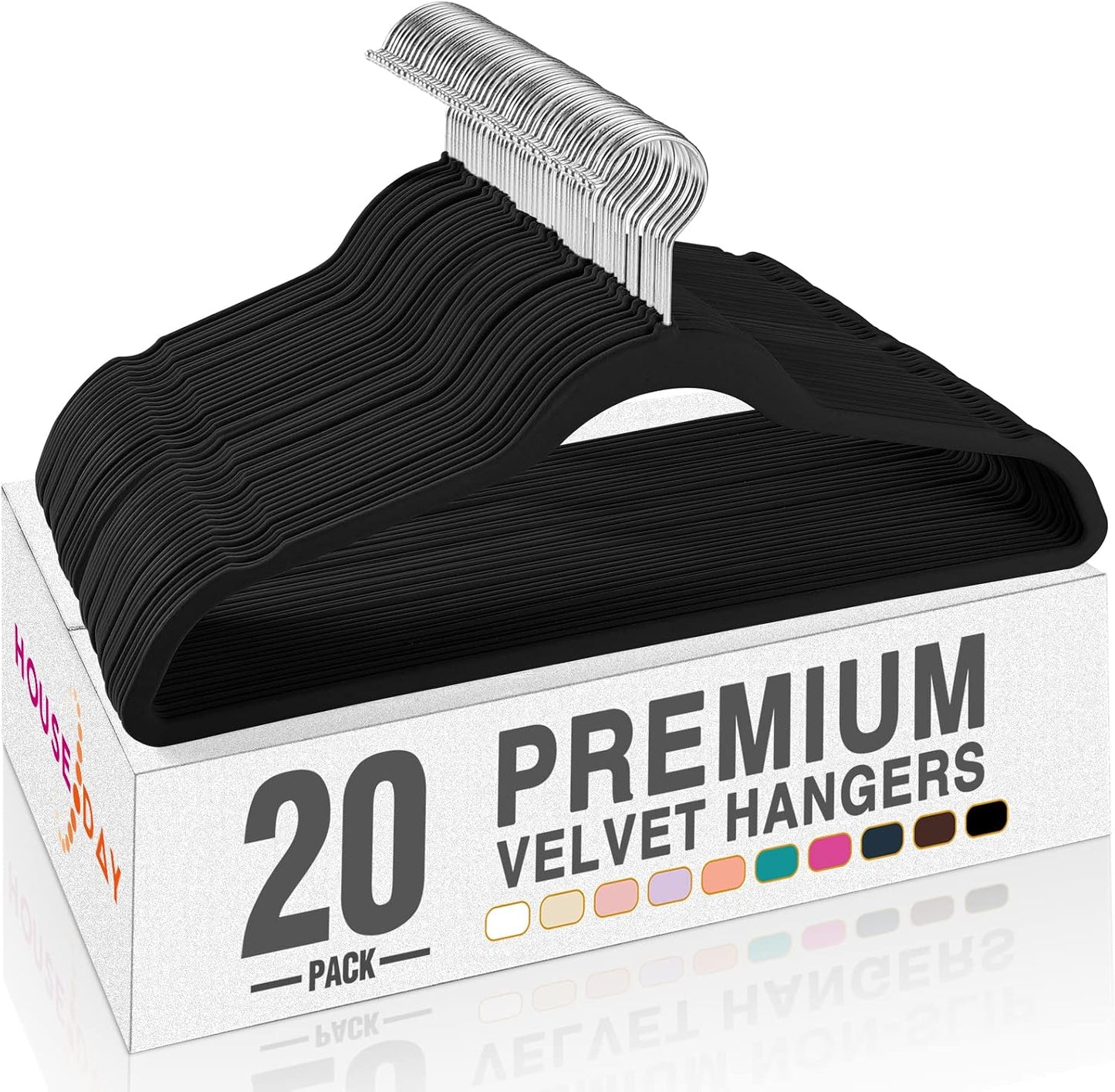 Perchas terciopelo y fieltro antideslizantes pack 20 negro