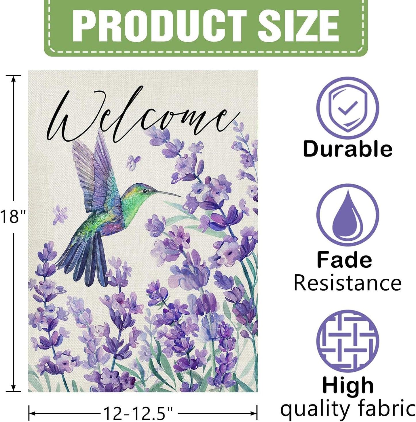 Bandera decorativa primavera verano colibrí lavanda patio