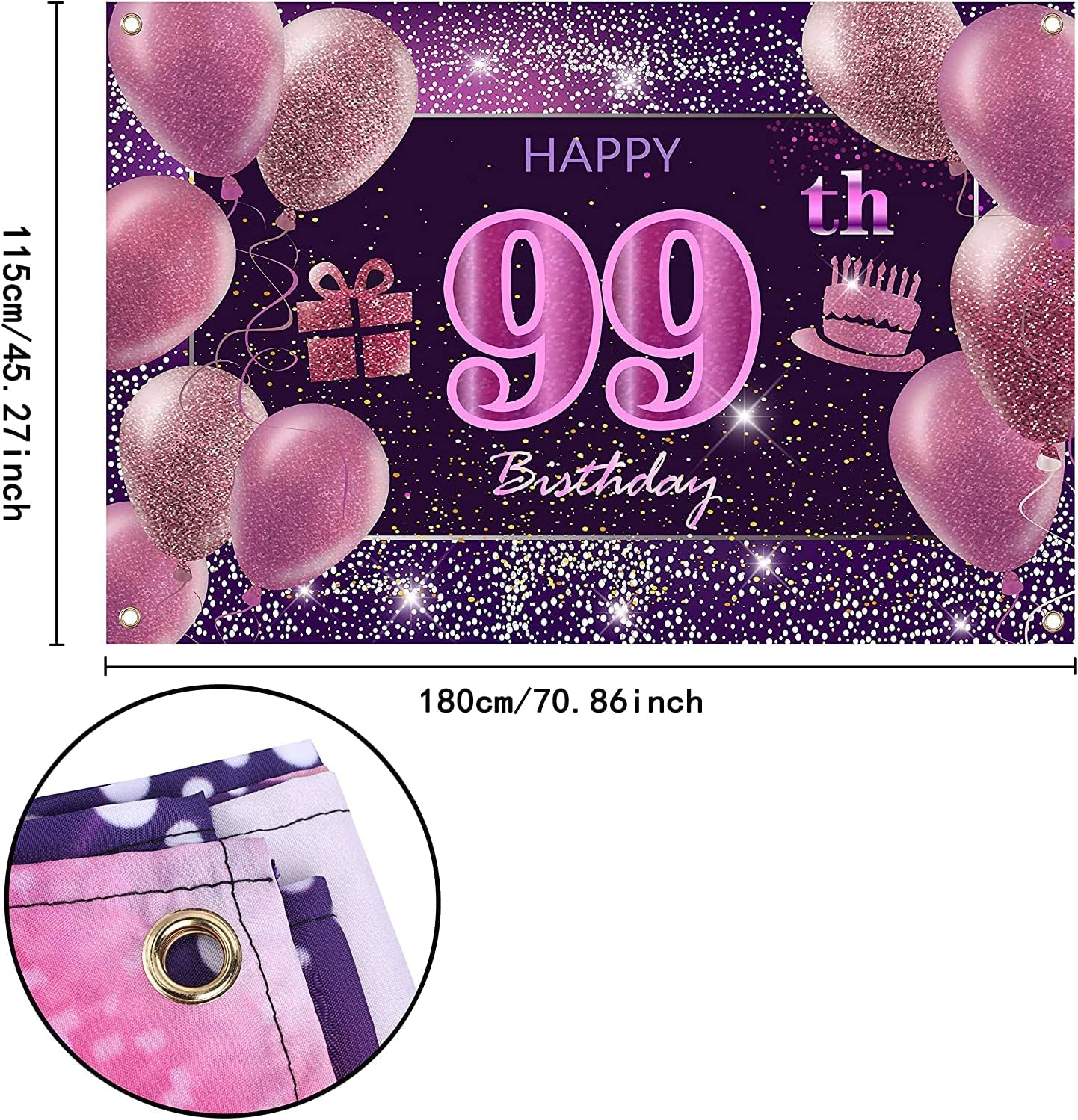 Decoraciones cumpleaños número 99 para niña pancarta rosa