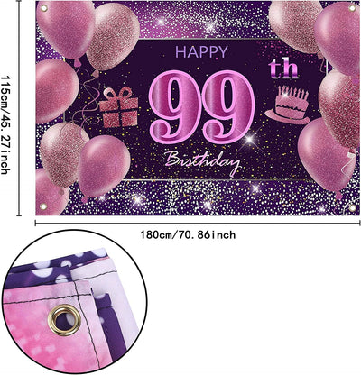 Decoraciones cumpleaños número 99 para niña pancarta rosa