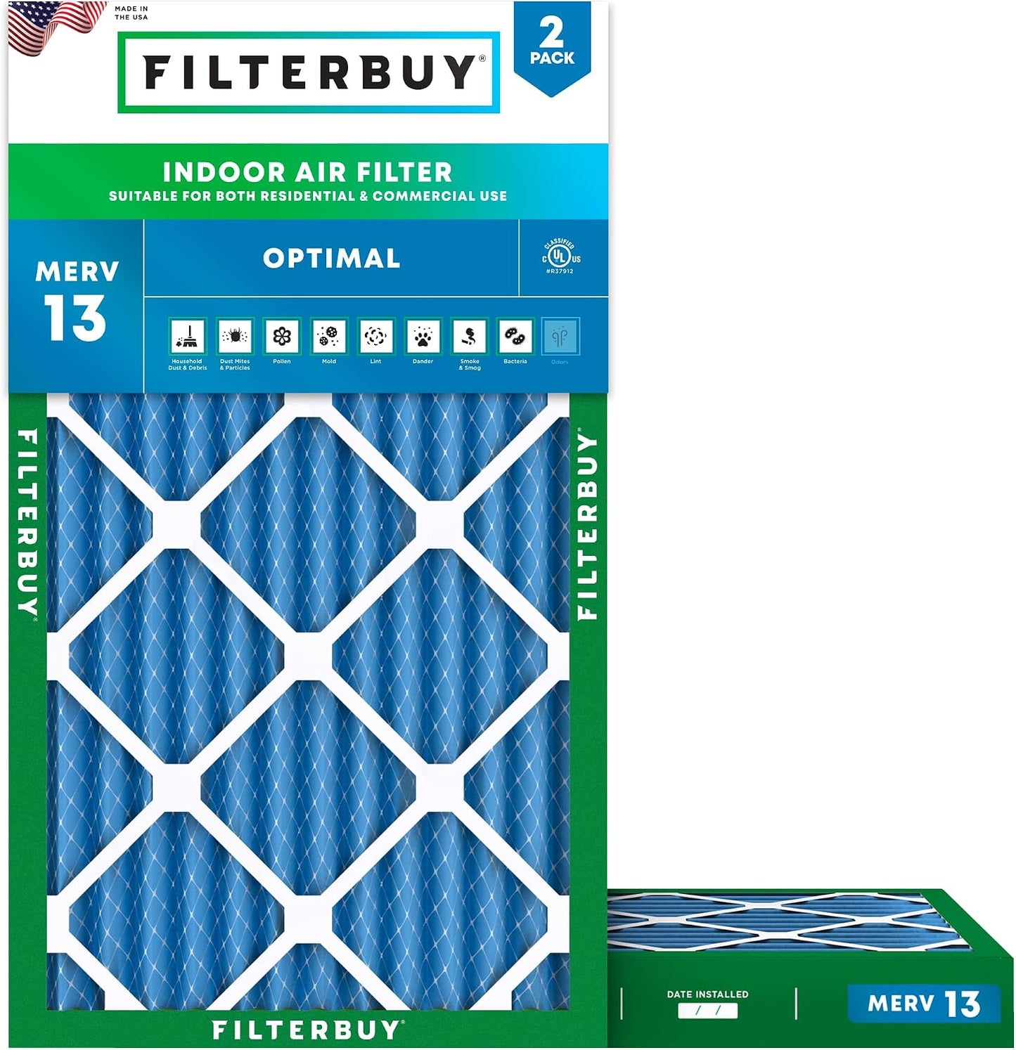 Filtro aire 14x24x2pulg MERV13 para HVAC 2 pzas