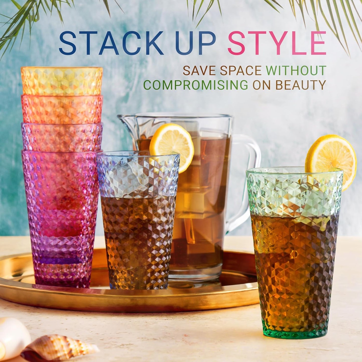 Set 12 vasos plástico sin BPA 18oz multicolor