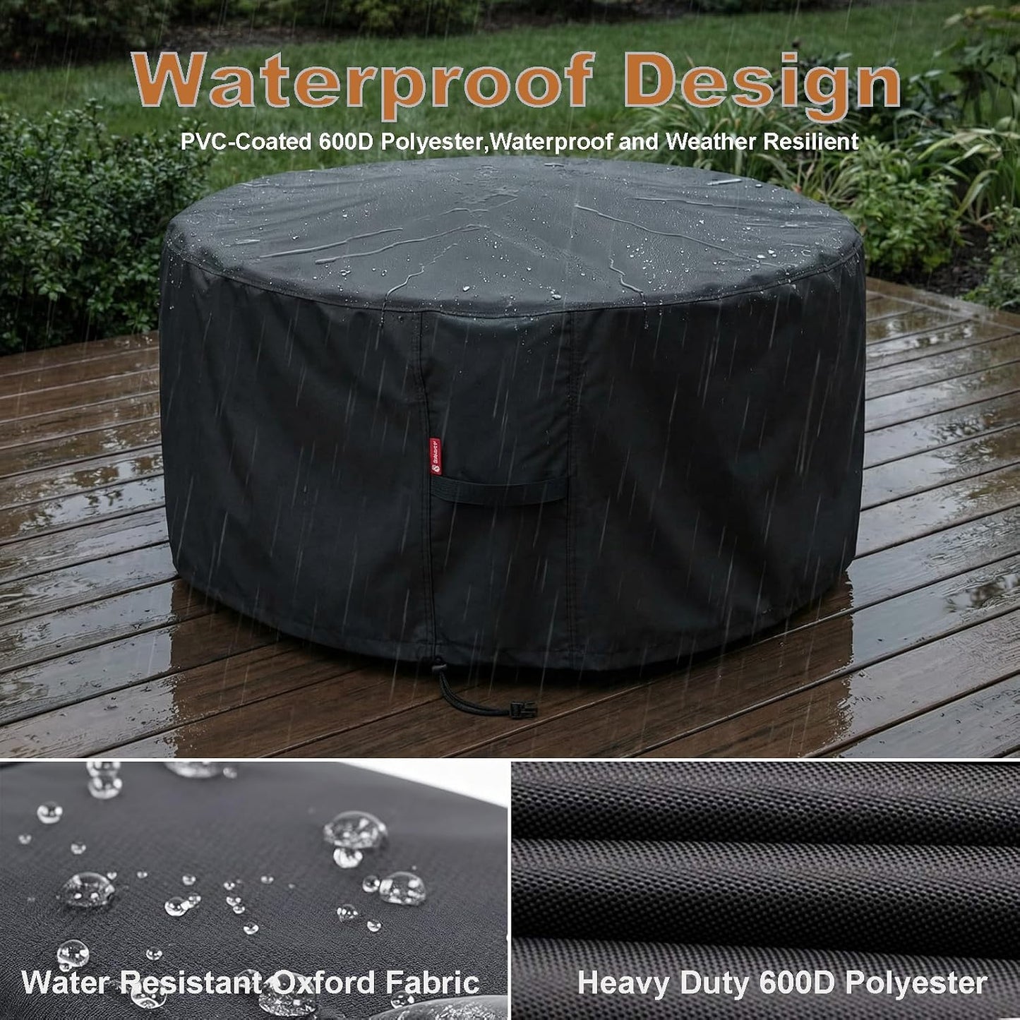 Cubierta hoguera impermeable 600D redonda 30x12" negro