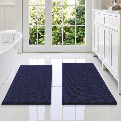 2 Alfombras Baño Chenilla Absorbente Antideslizante Azul Marino