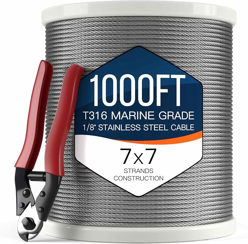 Cable acero inox T316 1/8" para barandilla 1000 ft