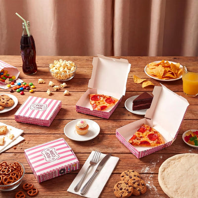 Suministros de fiesta nocturna con películas rosadas, mini cajas de palomitas y cajas cuadradas para niñas