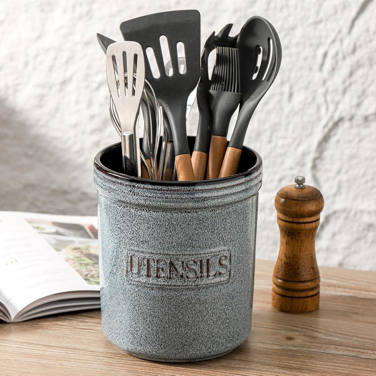 Soporte utensilios cocina 6x7pulg cerámica decoración granja