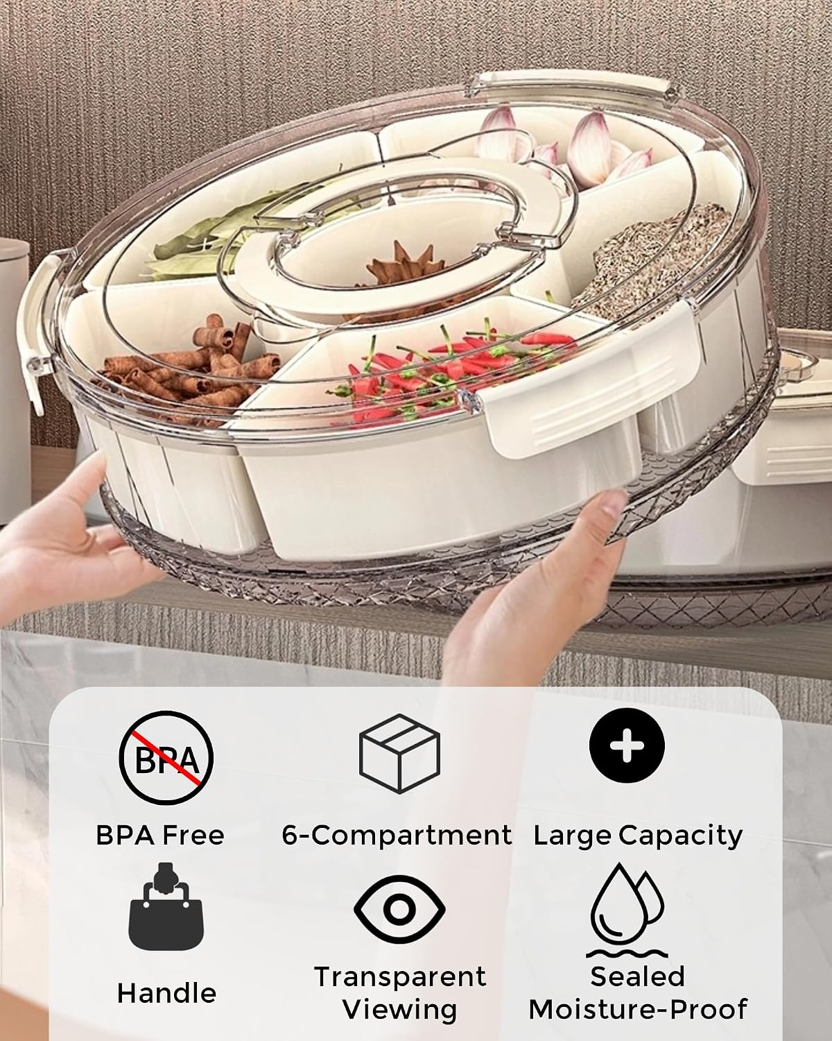 Bandeja servicio dividida con tapa 6 compartimentos
