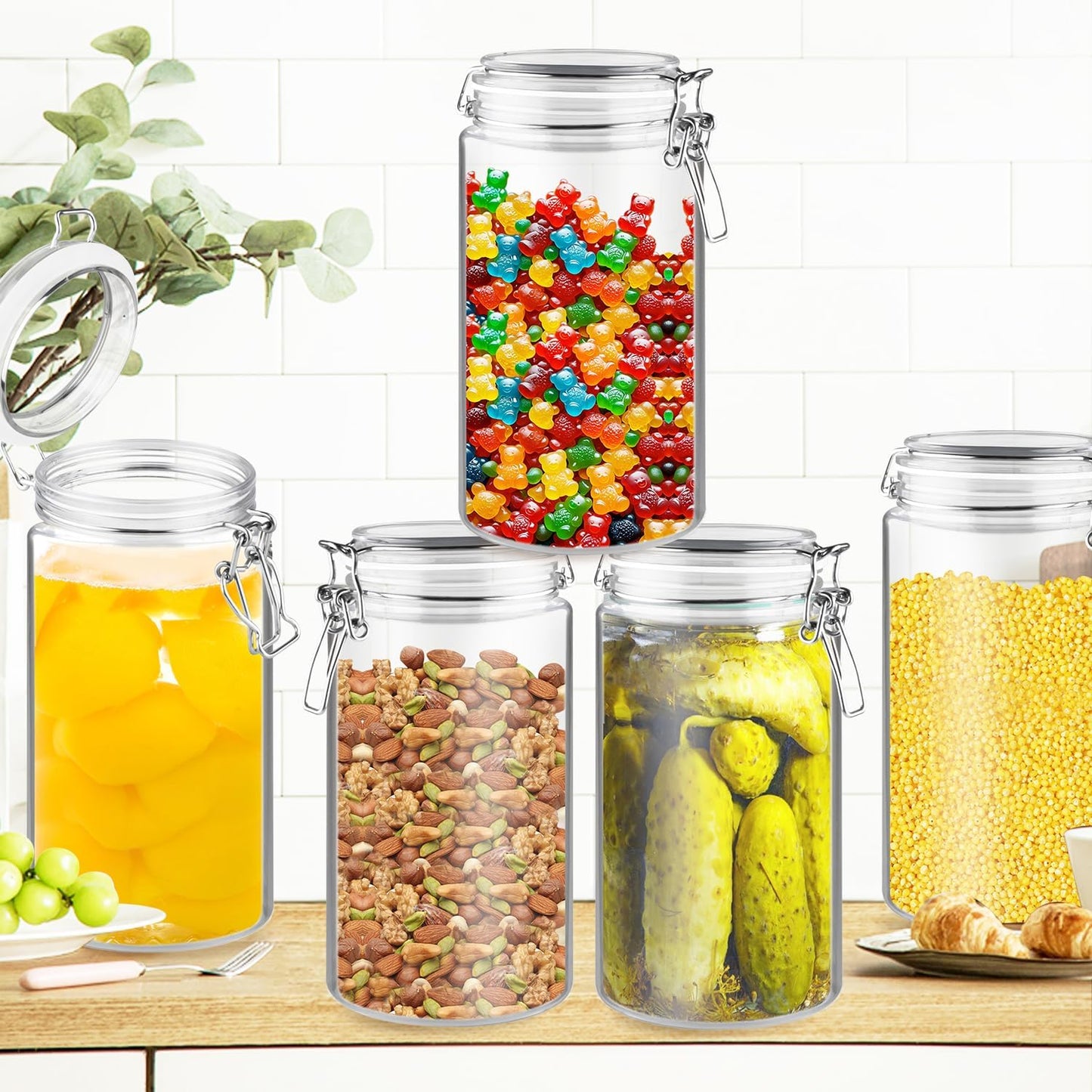 2 Tarros Plástico 50oz con Tapas para Nueces Café Azúcar