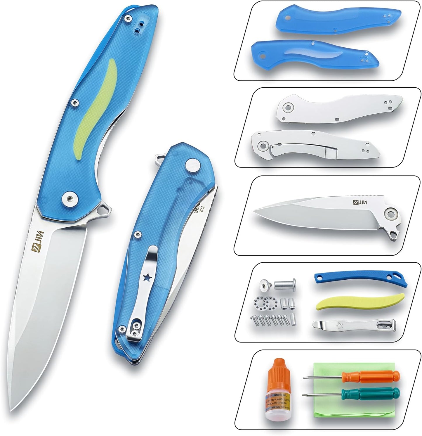 Kit cuchillos plegables EDC con clip hoja D2 3.5pulg