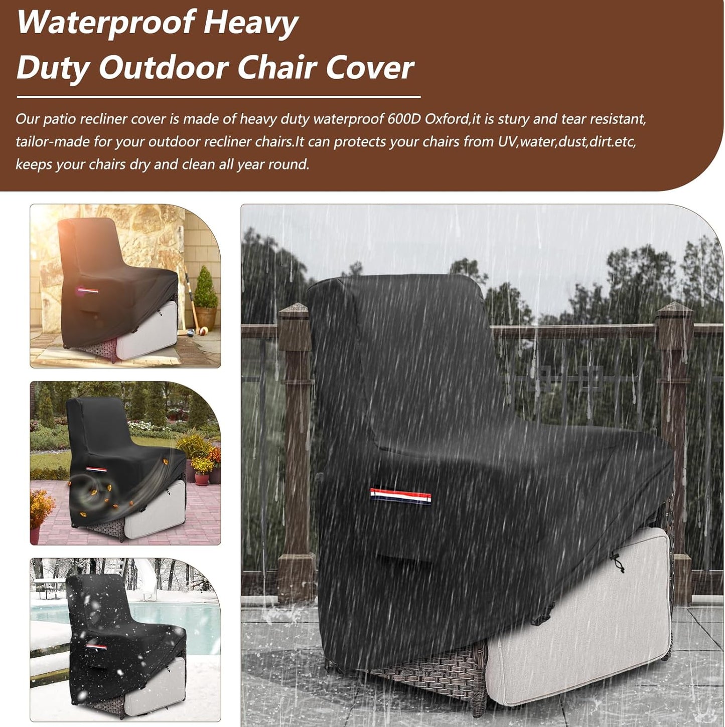 Funda silla reclinable exterior 600D impermeable negro