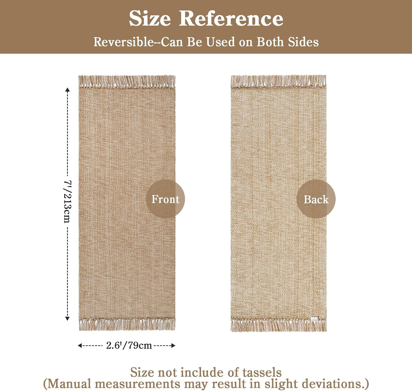 Alfombra pasillo 2.6x7ft lavable tejida bronceado/crema