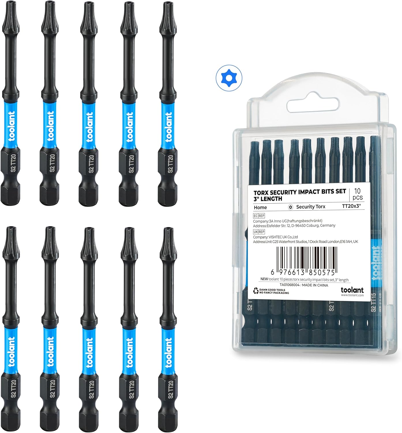 Set 10 Brocas Torx Impacto 1/4pulg Vástago Hexagonal