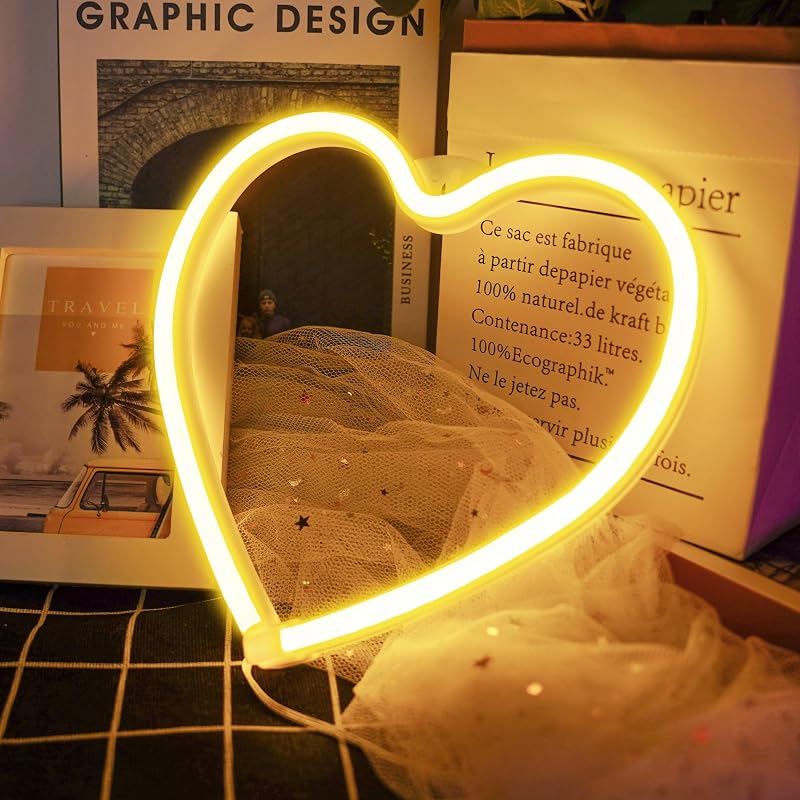 Letrero neón corazón lámpara led 3 pilas aa usb decoración fiesta