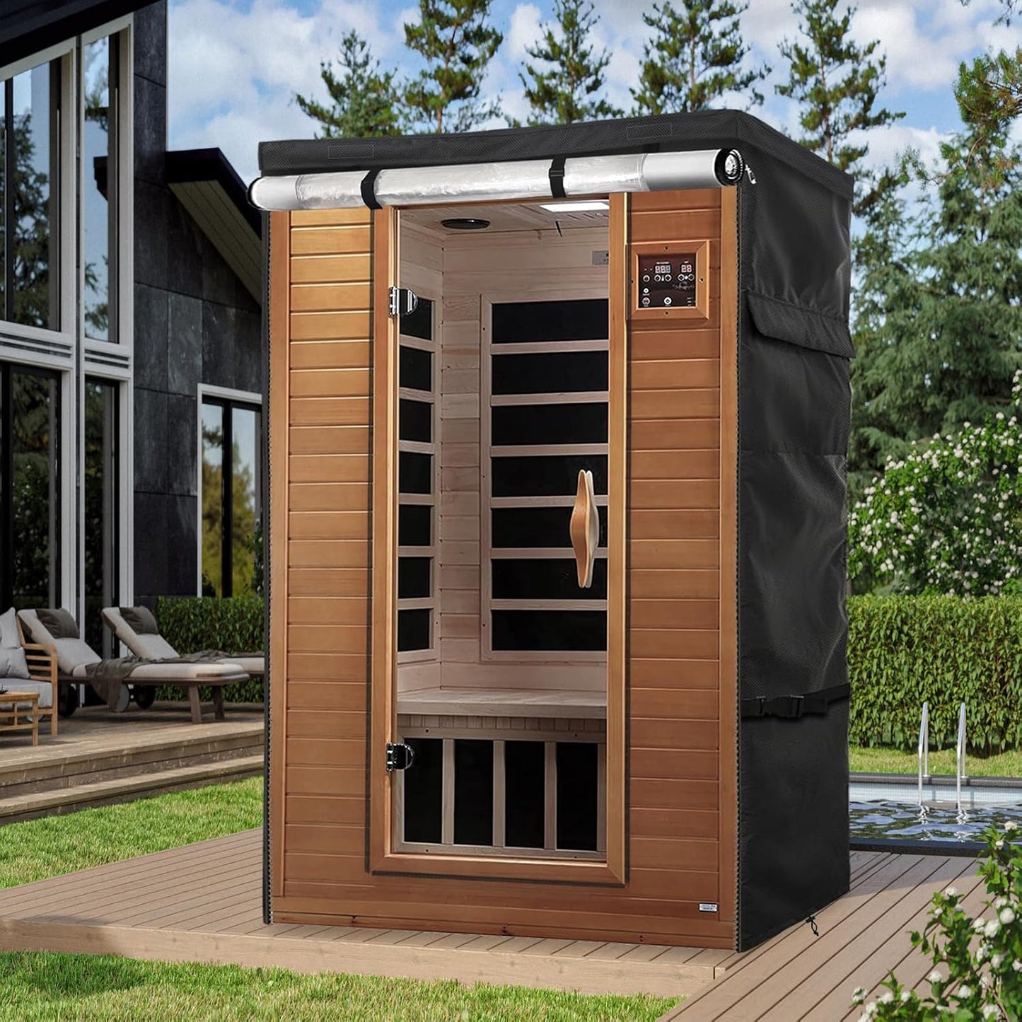 Cubierta sauna madera exterior 48x43x74.8 con puerta