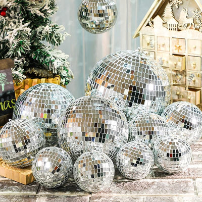 12 Bolas Espejo Plateado Colgantes Decoración Navideña