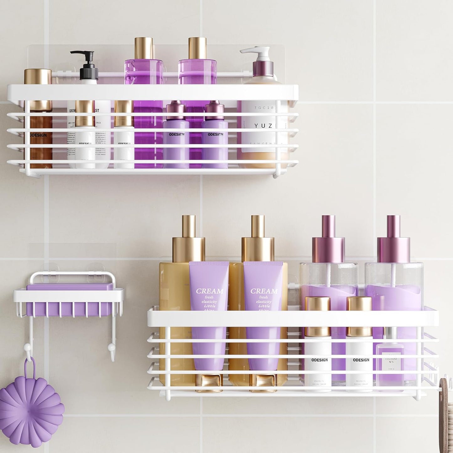 Organiz. ducha acero inox estantes adhesivos 3 pzas
