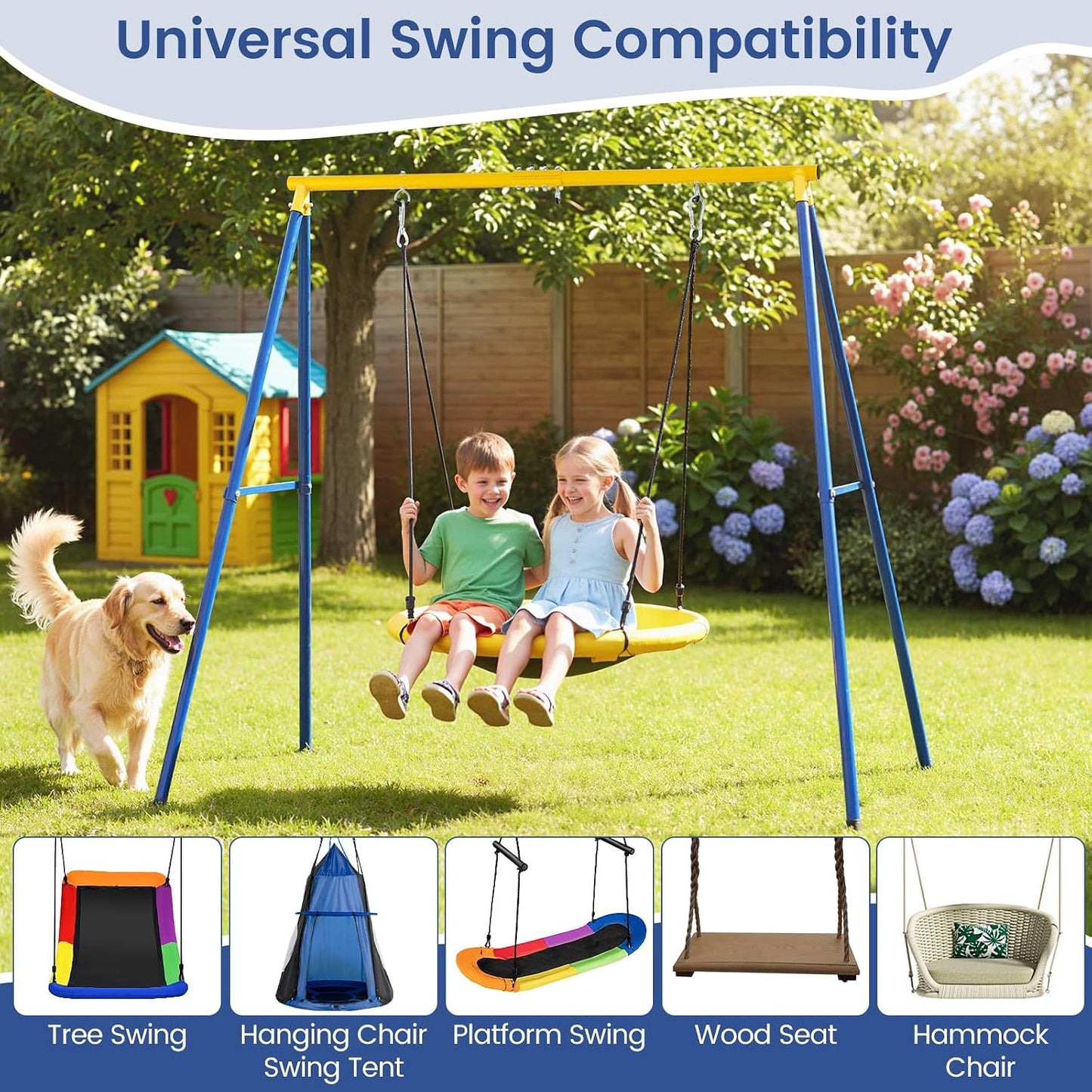Soporte columpio metal estacas acero 550lb patio niños