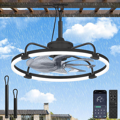 Ventilador techo exterior 24pulg luz IP65 enchufable app 3CCT 6 vel