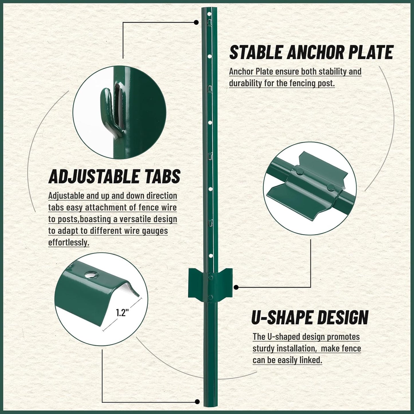 Postes valla metal 3ft para alambre patio pack 10