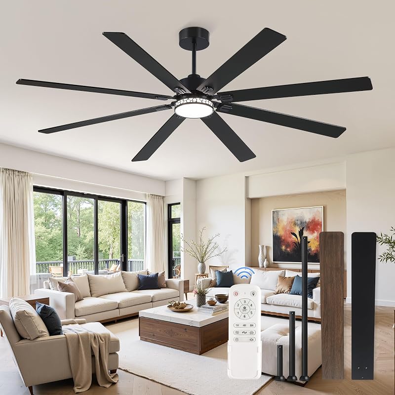 Ventilador techo estilo granja 84" 6 vel rev luz DC negro